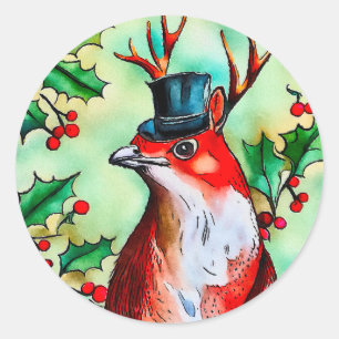 Happy Christmas Bird Classic Round Sticker