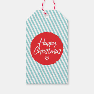 Happy Christmas Blue stripe Christmas gift tags