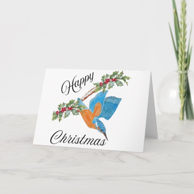 Happy Christmas Card with Diving Kingfisher (Front)