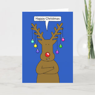 Happy Christmas Cartoon Talking Reindeer Holiday Card