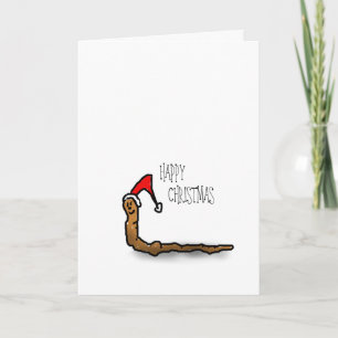 Happy Christmas cartoon worm in a Christmas hat Holiday Card