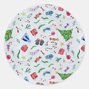 Happy Christmas Celebration Pattern Classic Round  Sticker
