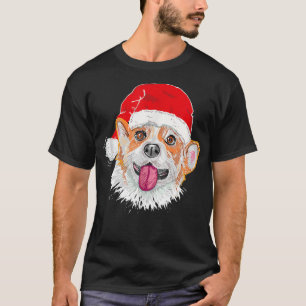 Happy Christmas corgi dog wearing Santa hat T-Shirt