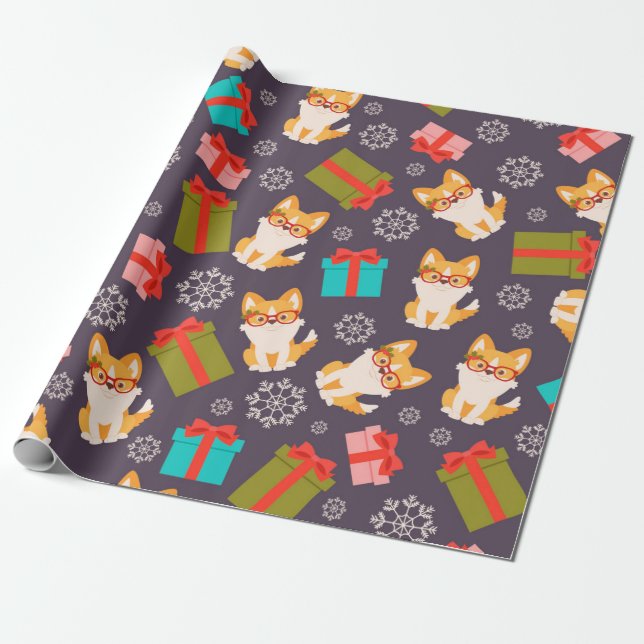 Happy Christmas Corgi Pooches | Presents Wrapping Paper (Unrolled)