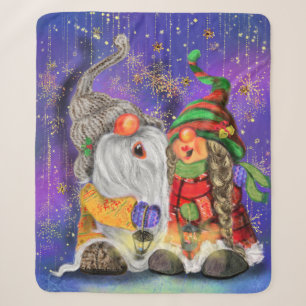 Happy Christmas Couple Gnome Sherpa Blanket
