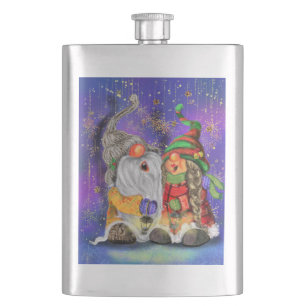 Happy Christmas Couple Gnomes Flask