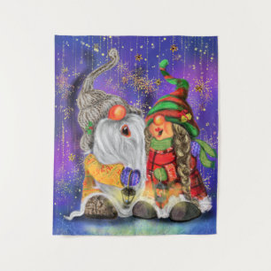 Happy Christmas Couple Gnomes Tapestry
