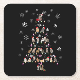 Happy Christmas Cute Cat Christmas Tree Square Paper Coaster