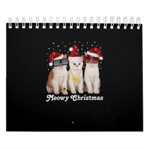 Happy Christmas Cute Cat With Santa Claus Calendar