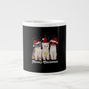 Happy Christmas   Cute Cat With Santa Claus Large Coffee Mug