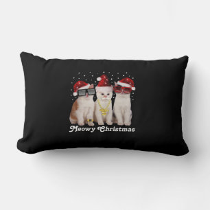 Happy Christmas   Cute Cat With Santa Claus Lumbar Cushion