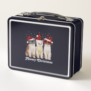 Happy Christmas   Cute Cat With Santa Claus Metal Lunch Box