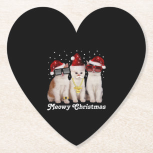 Happy Christmas Cute Cat With Santa Claus Paper Coaster