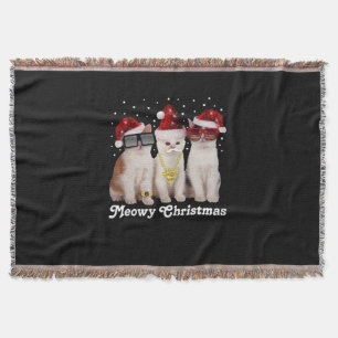 Happy Christmas Cute Cat With Santa Claus Throw Blanket