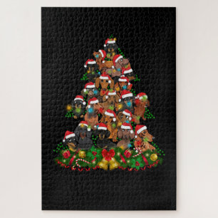 Happy Christmas Cute Dog Christmas Tree Lights Jigsaw Puzzle