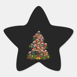 Happy Christmas   Cute Dog Christmas Tree Lights Star Sticker