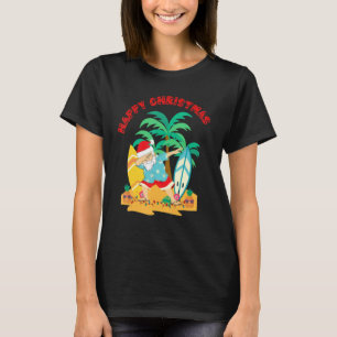 Happy Christmas Dabbing Santa Surf Board On Tropic T-Shirt