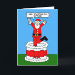 Happy Christmas Day Birthday Cartoon Santa Card<br><div class="desc">A cartoon of Father Christmas leaping out of a giant cake as he says 'Happy Christmas Day Birthday'.</div>