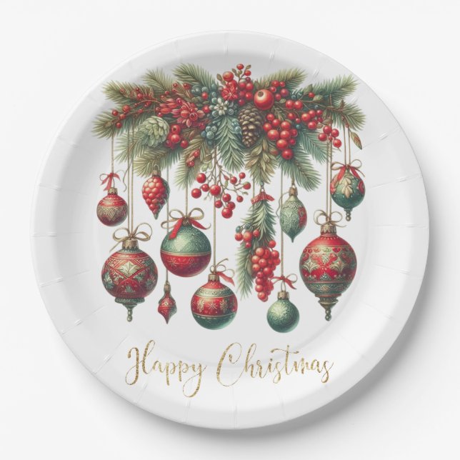 Happy Christmas Decorations Paper Plate (Front)