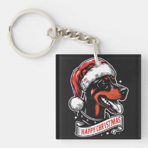 Happy Christmas - Dobermann Santa Hat Funny Dog Key Ring