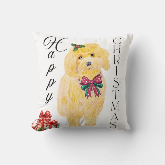 Happy Christmas Dog  Cushion (Front)