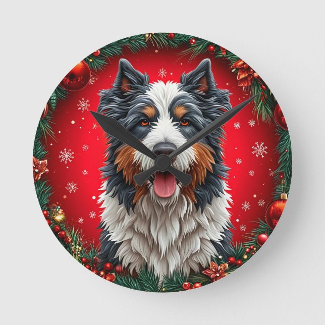 Happy christmas dog round clock (Front)