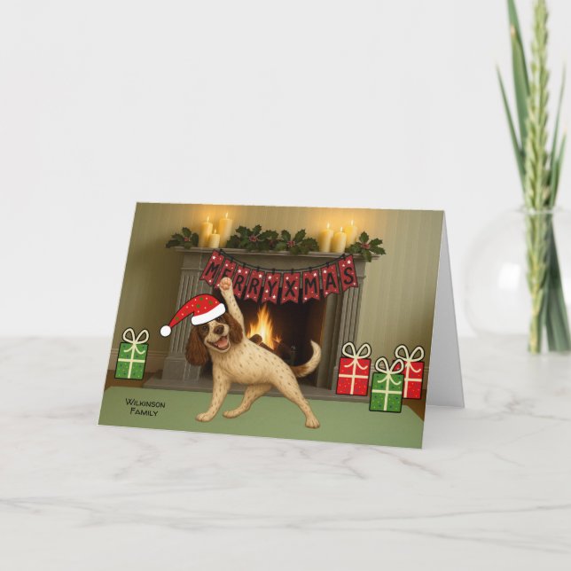 Happy Christmas dog yoga  Holiday Card (Front)