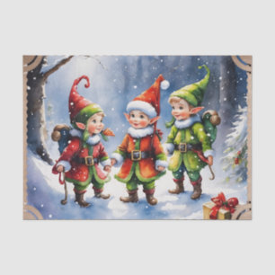 Happy Christmas Elves on a Snowy Night Tissue Paper