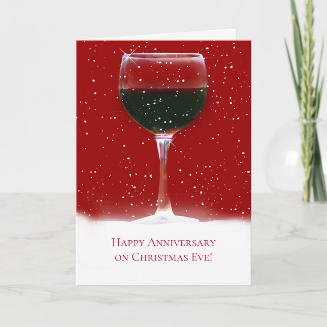 Happy Christmas Eve Anniversary with Wine Card (Front)
