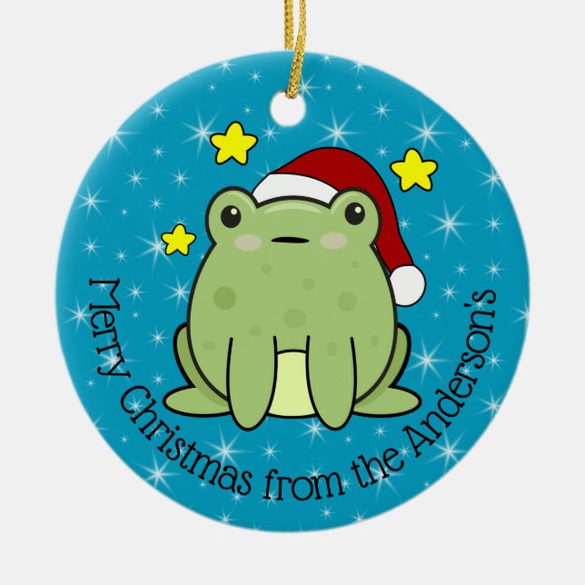 Happy Christmas Frog Personalised  Ceramic Ornament (Front)