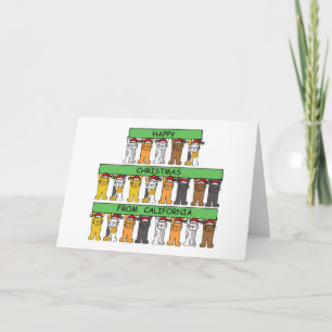 Happy Christmas from California Cartoon Cats Holiday Card