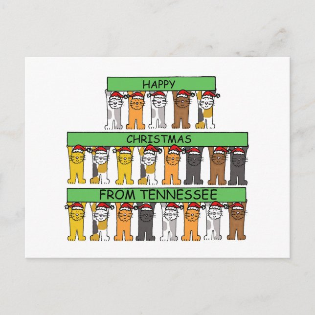 Happy Christmas from Tennessee, Cartoon Cats. Holiday Postcard (Front)