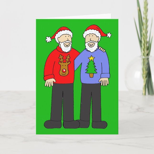 Happy Christmas Gay Hipster Couple Holiday Card (Front)