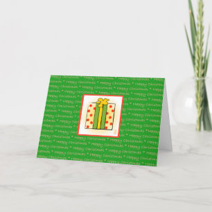 Happy Christmas Gift on GREEN Folded Holiday Card