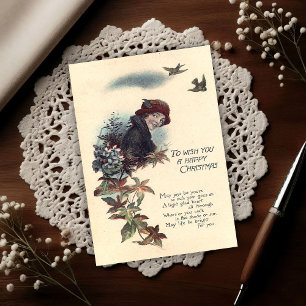 Happy Christmas Girl Vintage 1920 Greeting Postcard