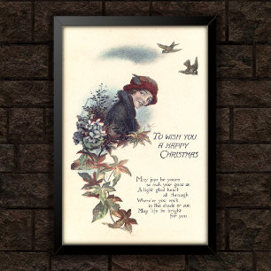 Happy Christmas Girl Vintage 1920 Greeting Poster