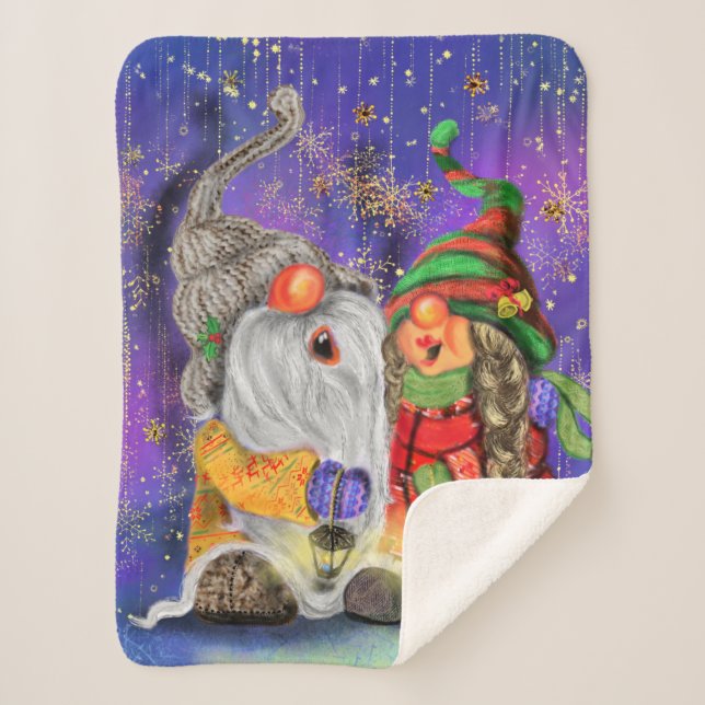 Happy Christmas Gnome Baby Sherpa Blanket (Front)