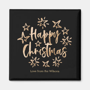 Happy Christmas gold and black Fridge Magnet