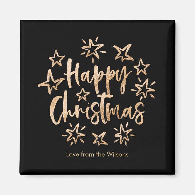 Happy Christmas gold and black Fridge Magnet (Front)