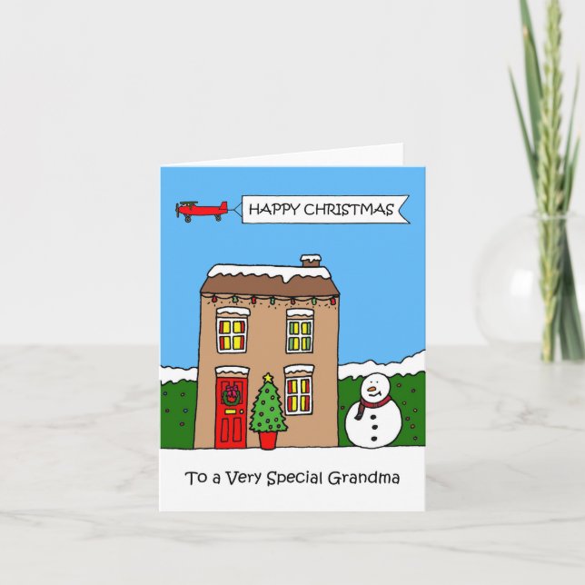Happy Christmas Grandma Festive House Holiday Card (Front)