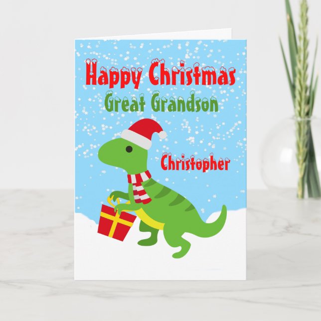 Happy Christmas Great Grandson Dinosaur T Rex Card (Front)