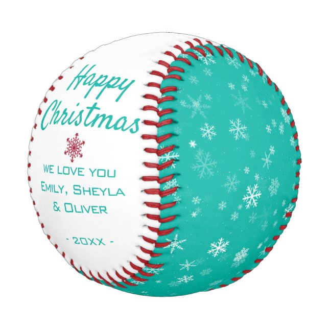 Happy Christmas Green Snowflake Pattern Baseball (Angled)