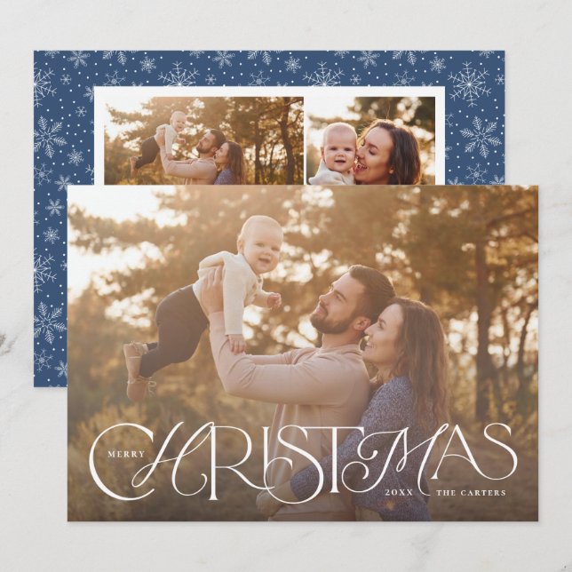 Happy Christmas Hand Lettering Holiday Photo Card (Front/Back)