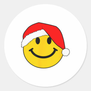 Happy Christmas Happy Face With Santa Hat Classic Round Sticker