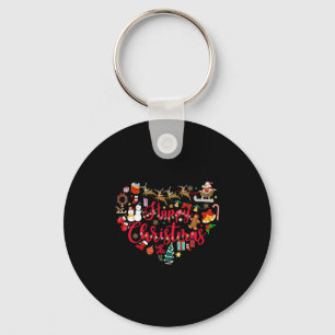 Happy Christmas Heart Santa Reindeer Key Ring