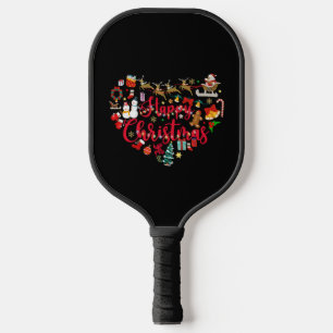 Happy Christmas Heart Santa Reindeer Pickleball Paddle