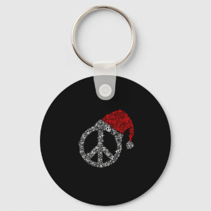 Happy Christmas Hippies Symbol Santa Claus Hat Key Ring