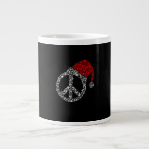 Happy Christmas Hippies Symbol Santa Claus Hat Large Coffee Mug