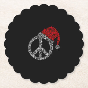 Happy Christmas   Hippies Symbol Santa Claus Hat Paper Coaster