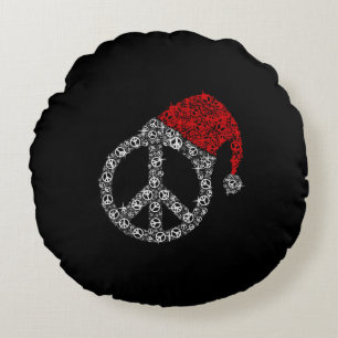 Happy Christmas Hippies Symbol Santa Claus Hat Round Cushion